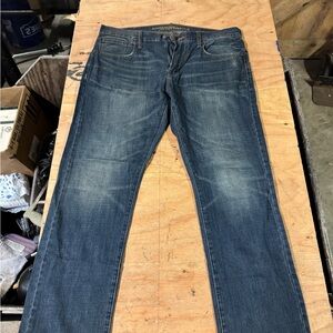 American Eagle Outfitters Blue Straight-Leg Jeans with Faded Wash